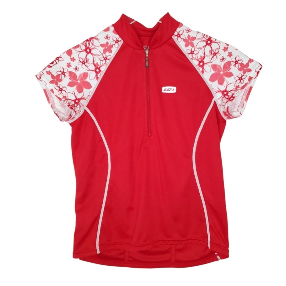Louis Garneau 1/2 Zip Cycling Top Medium Red Floral Short Sleeve Jersey